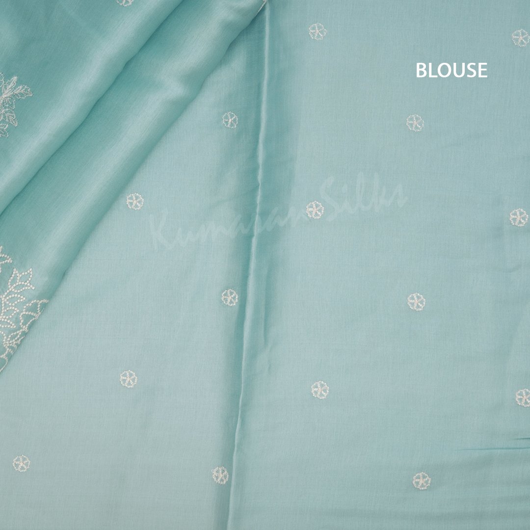 Organza Sky Blue Saree With Thread Embroidered Work 02 - Kumaran Silks