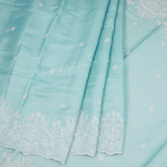 Organza Sky Blue Saree With Thread Embroidered Work 02 - Kumaran Silks