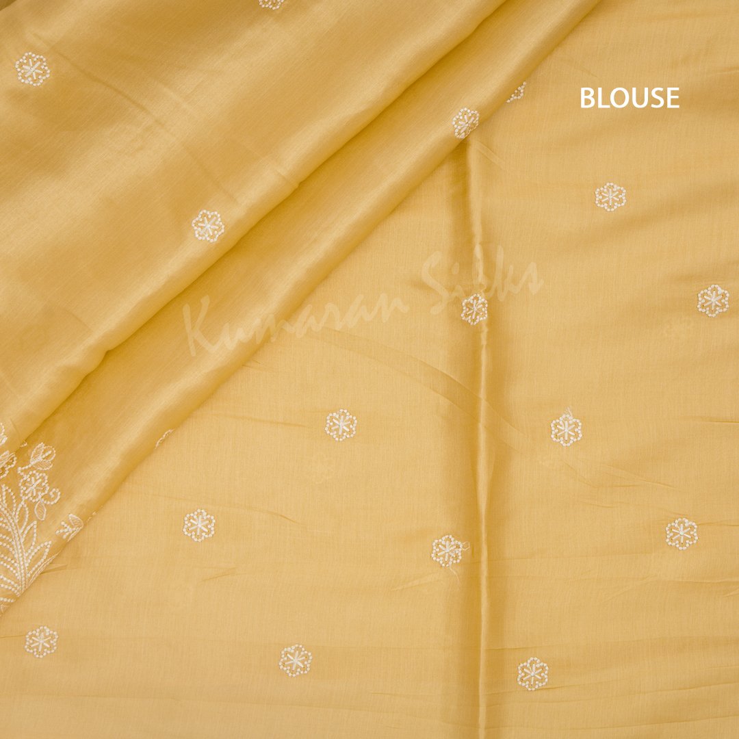 Organza Sandal Saree With Thread Embroidered Work - Kumaran Silks