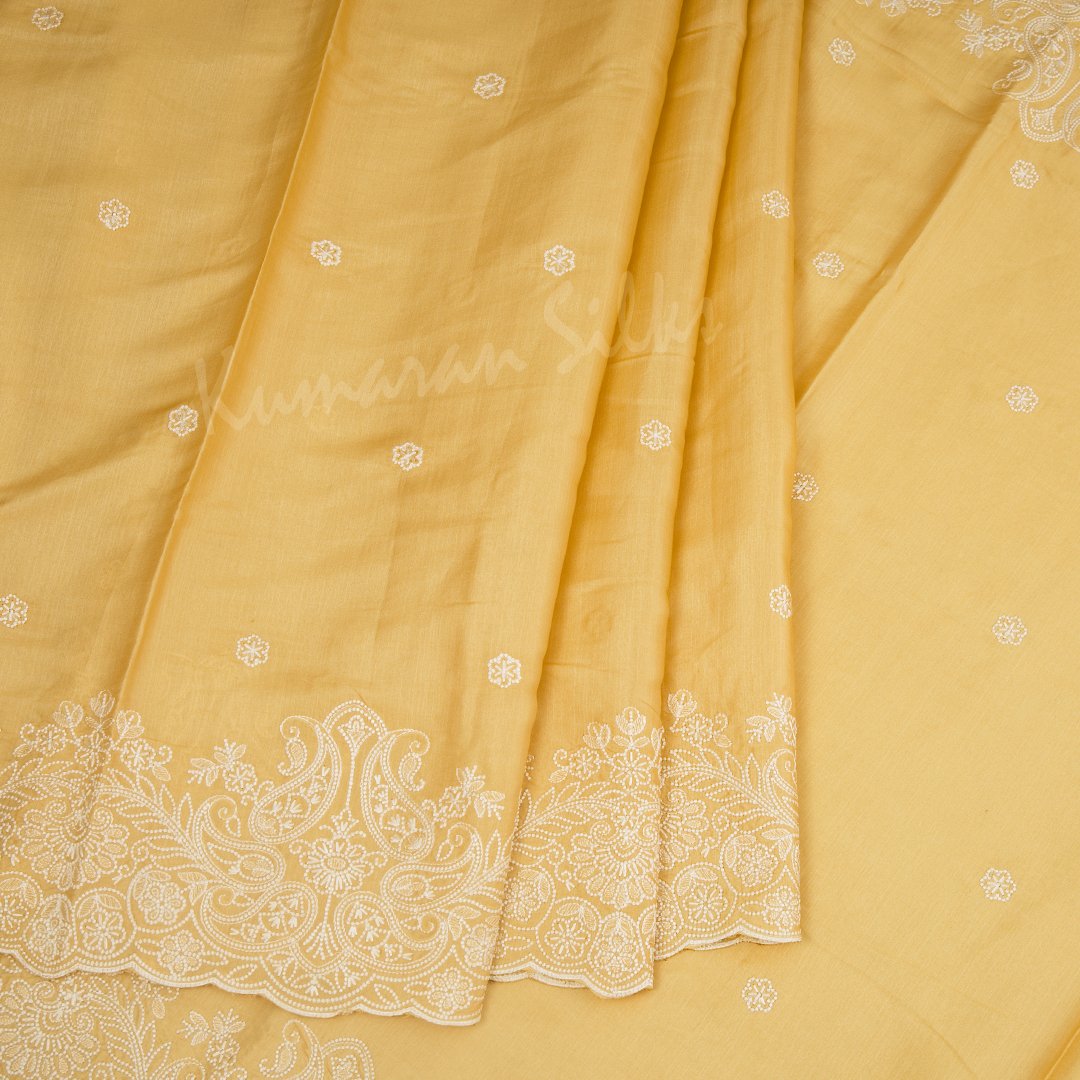 Organza Sandal Saree With Thread Embroidered Work - Kumaran Silks