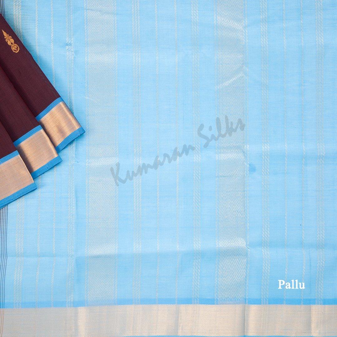 Amirthavarshini Silk Cotton Dark Brown Saree With Zari Buttas