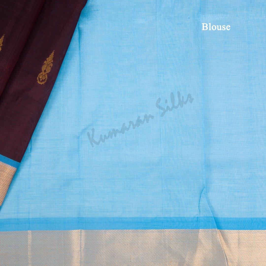 Amirthavarshini Silk Cotton Dark Brown Saree With Zari Buttas