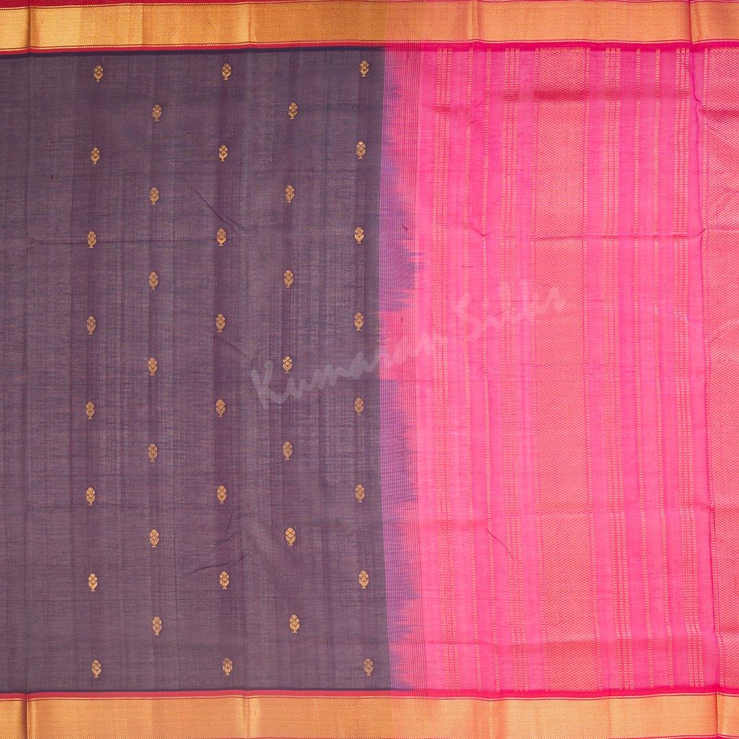 Amirthavarshini Silk Cotton Dark Purple Saree With Zari Buttas