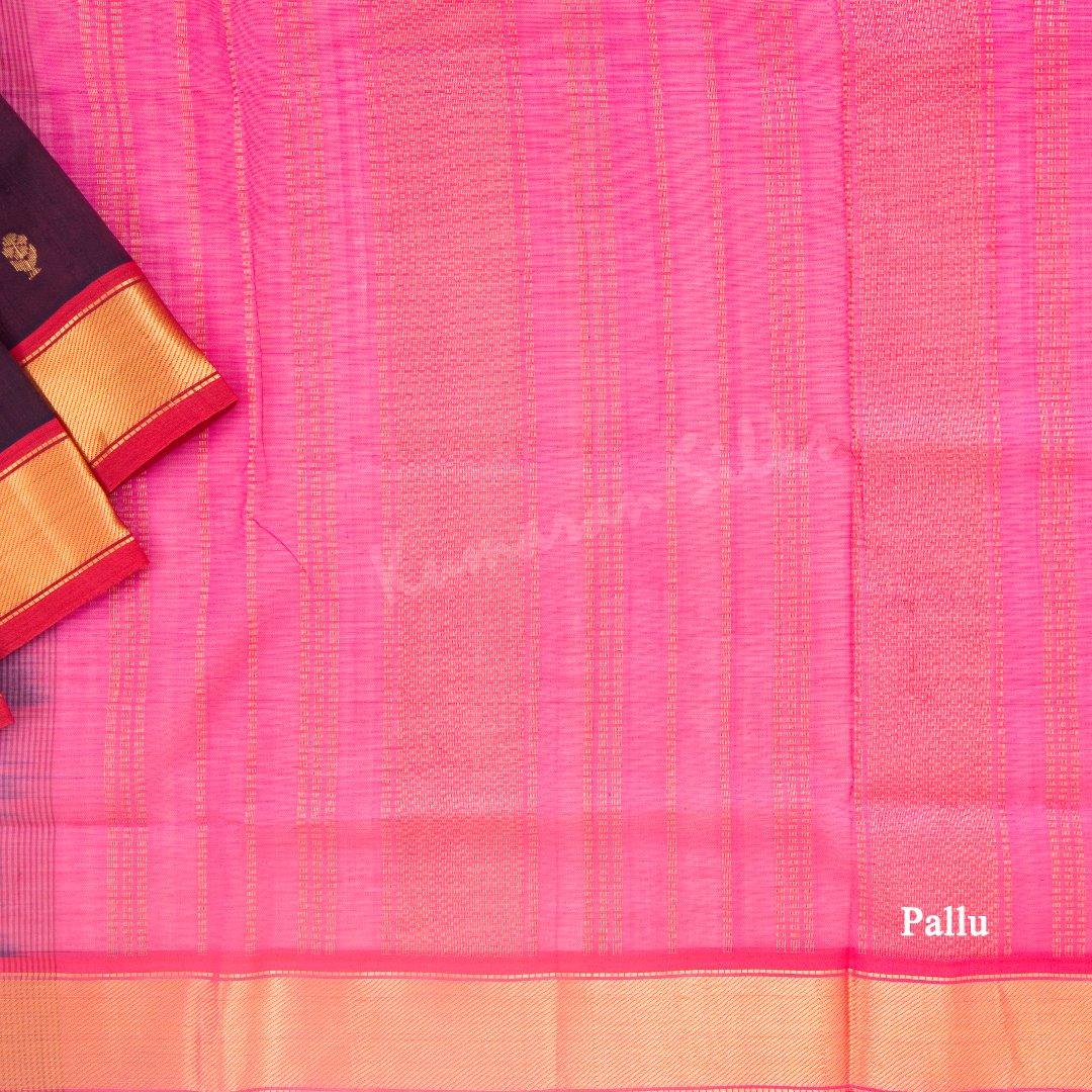 Amirthavarshini Silk Cotton Dark Purple Saree With Zari Buttas