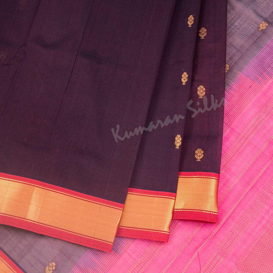 Amirthavarshini Silk Cotton Dark Purple Saree With Zari Buttas