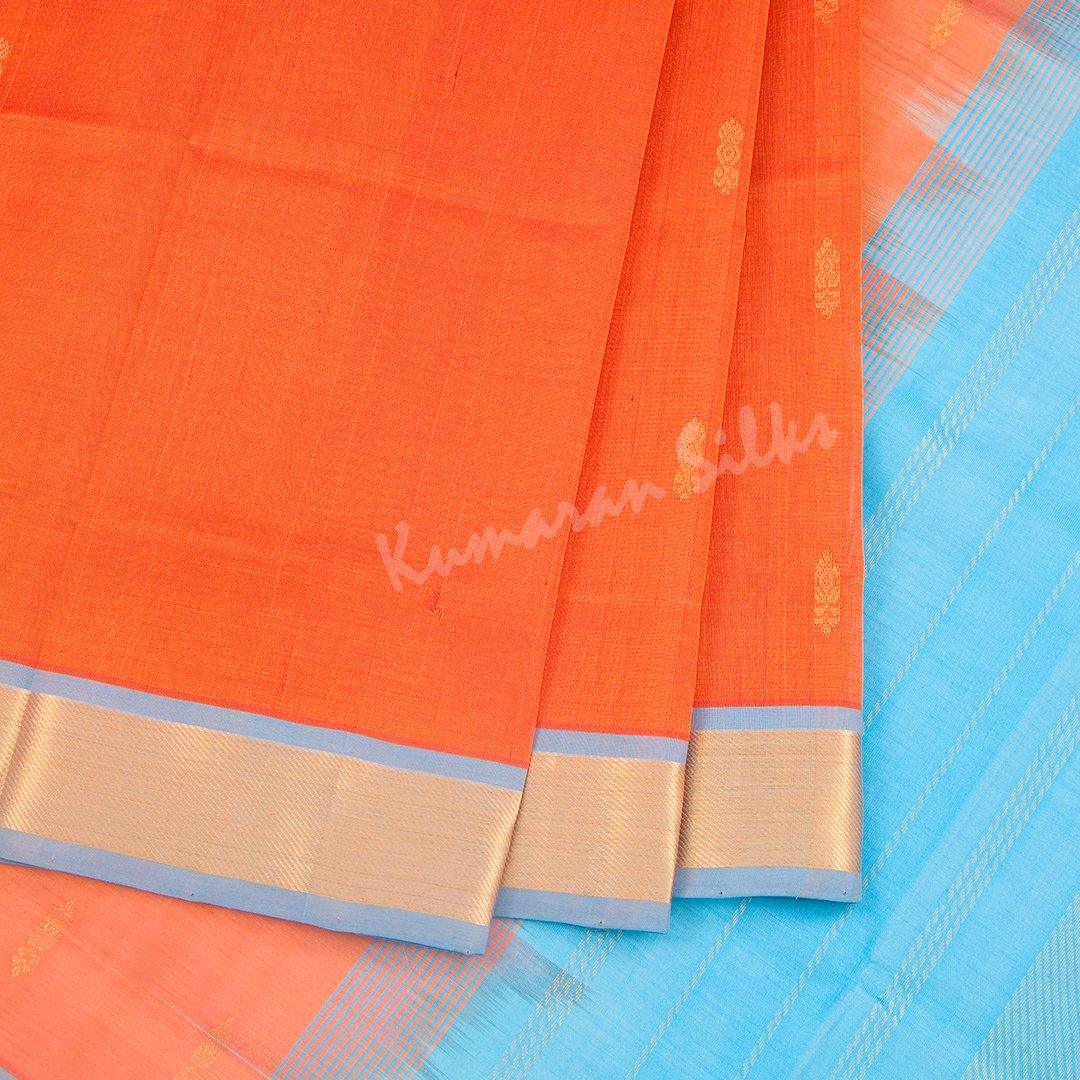 Amirthavarshini Silk Cotton Dark Orange Saree With Zari Buttas