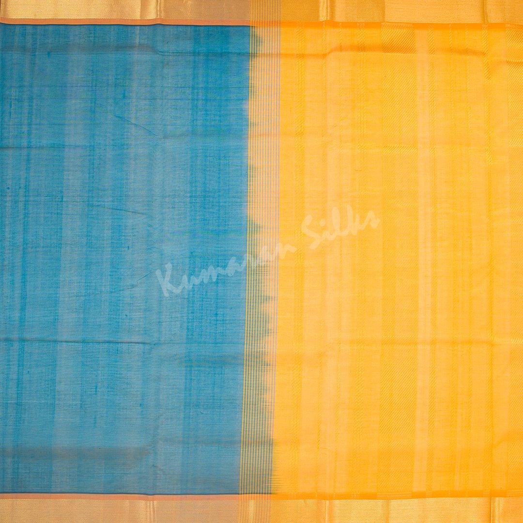 Amirthavarshini Silk Cotton Peacock Blue Plain Saree