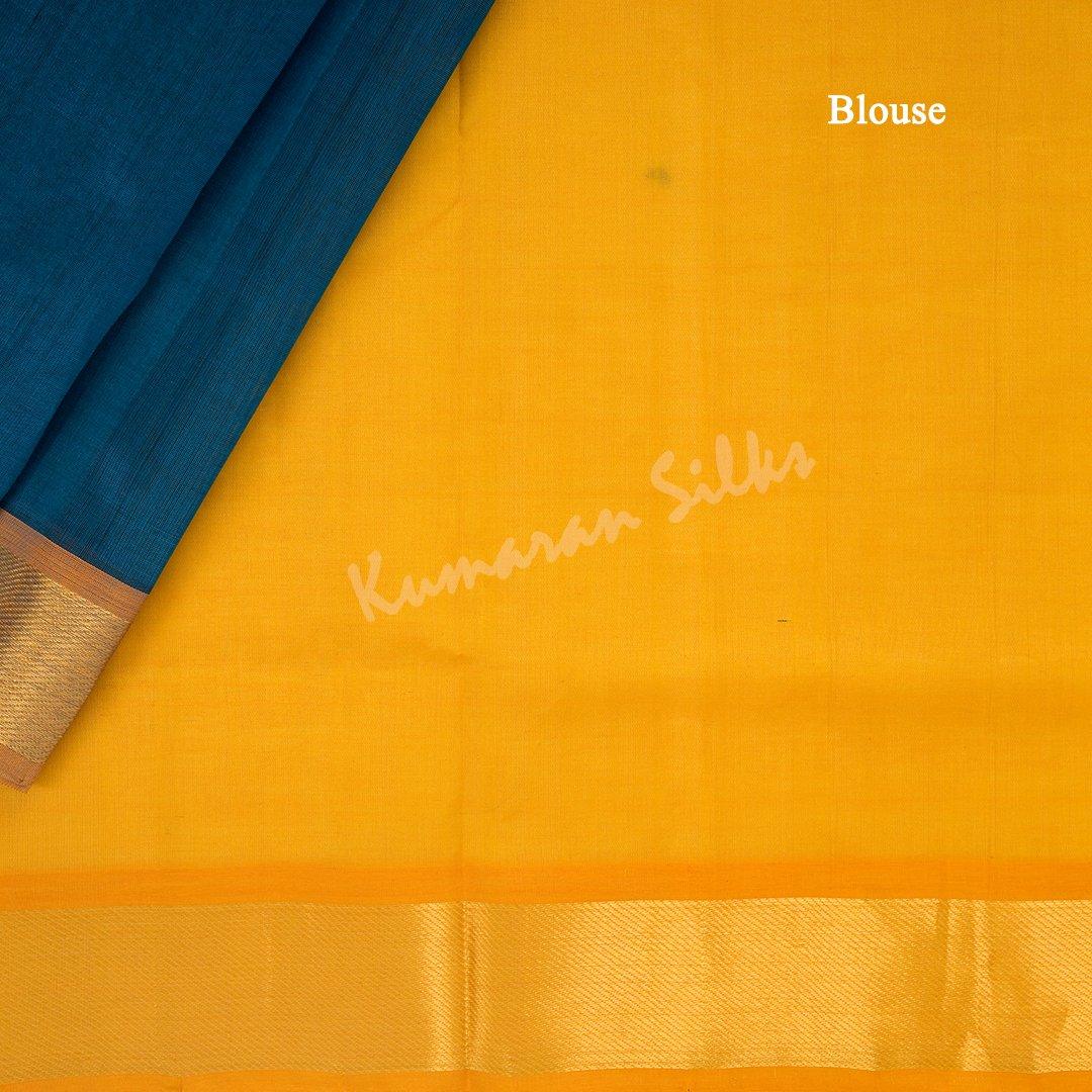 Amirthavarshini Silk Cotton Peacock Blue Plain Saree