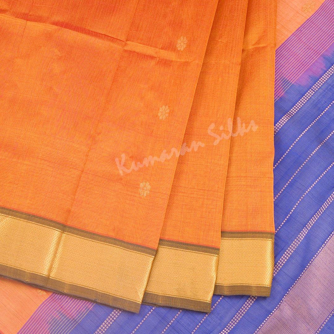 Amirthavarshini Silk Cotton Mango Yellow Saree With Zari Buttas