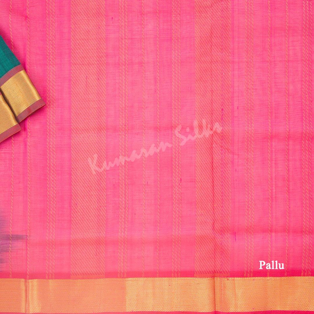 Amirthavarshini Silk Cotton Peacock Green Saree With Zari Buttas