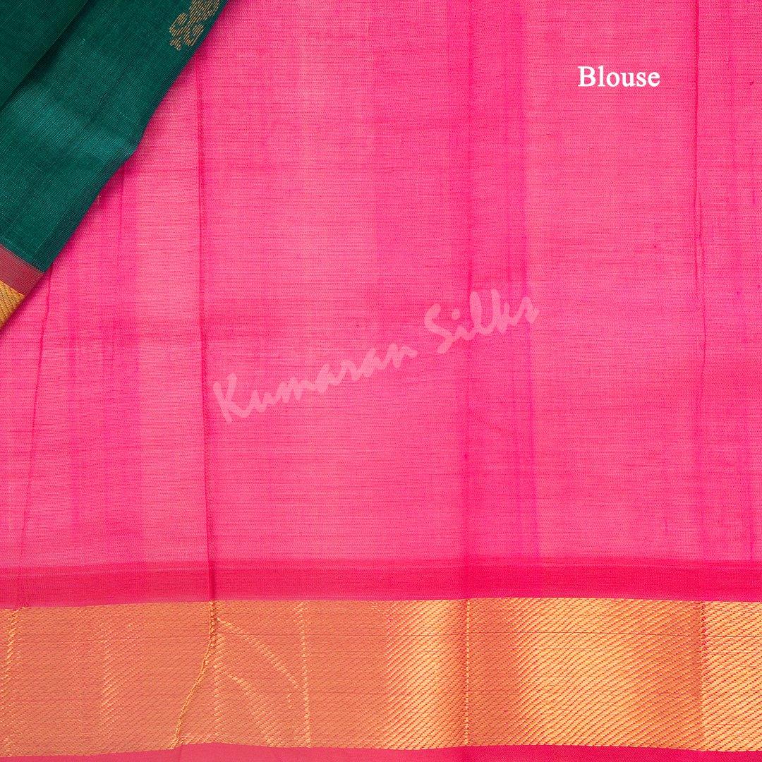 Amirthavarshini Silk Cotton Peacock Green Saree With Zari Buttas