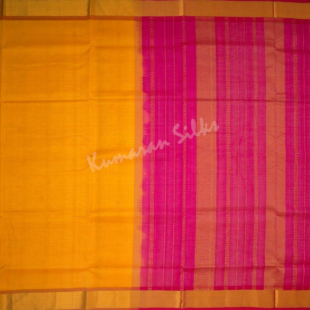 Amirthavarshini Silk Cotton Mango Yellow Plain Saree