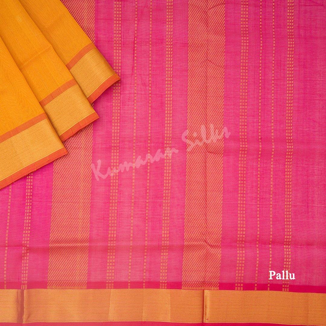 Amirthavarshini Silk Cotton Mango Yellow Plain Saree