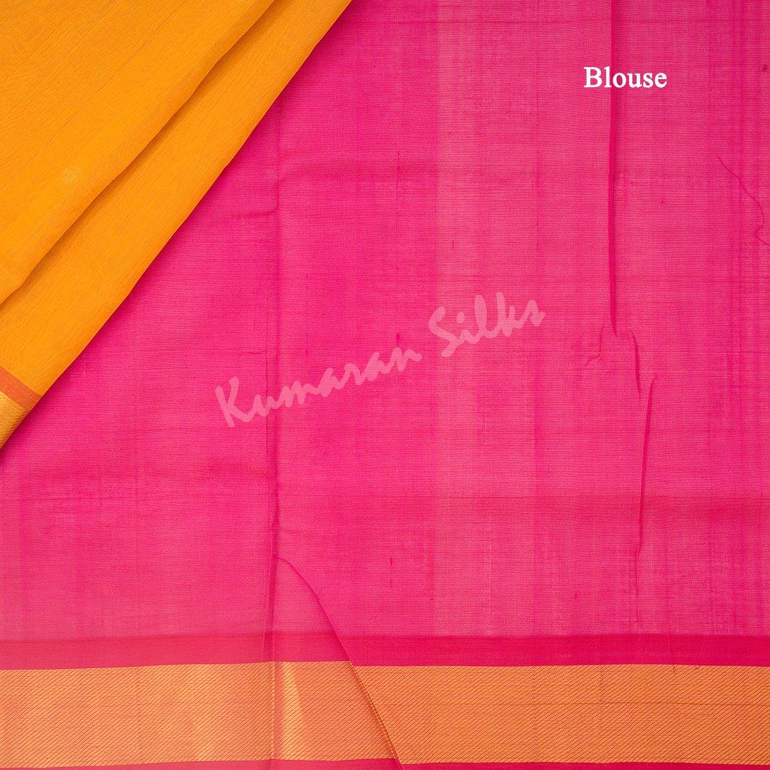 Amirthavarshini Silk Cotton Mango Yellow Plain Saree