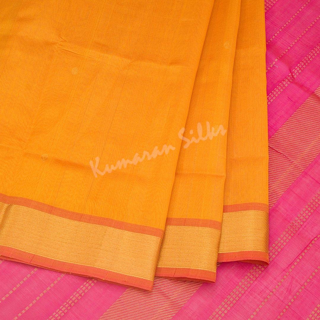 Amirthavarshini Silk Cotton Mango Yellow Plain Saree