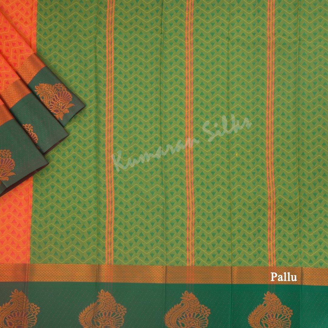 Art Silk Dark Orange Thread Embossed Saree 02 - Kumaran Silks