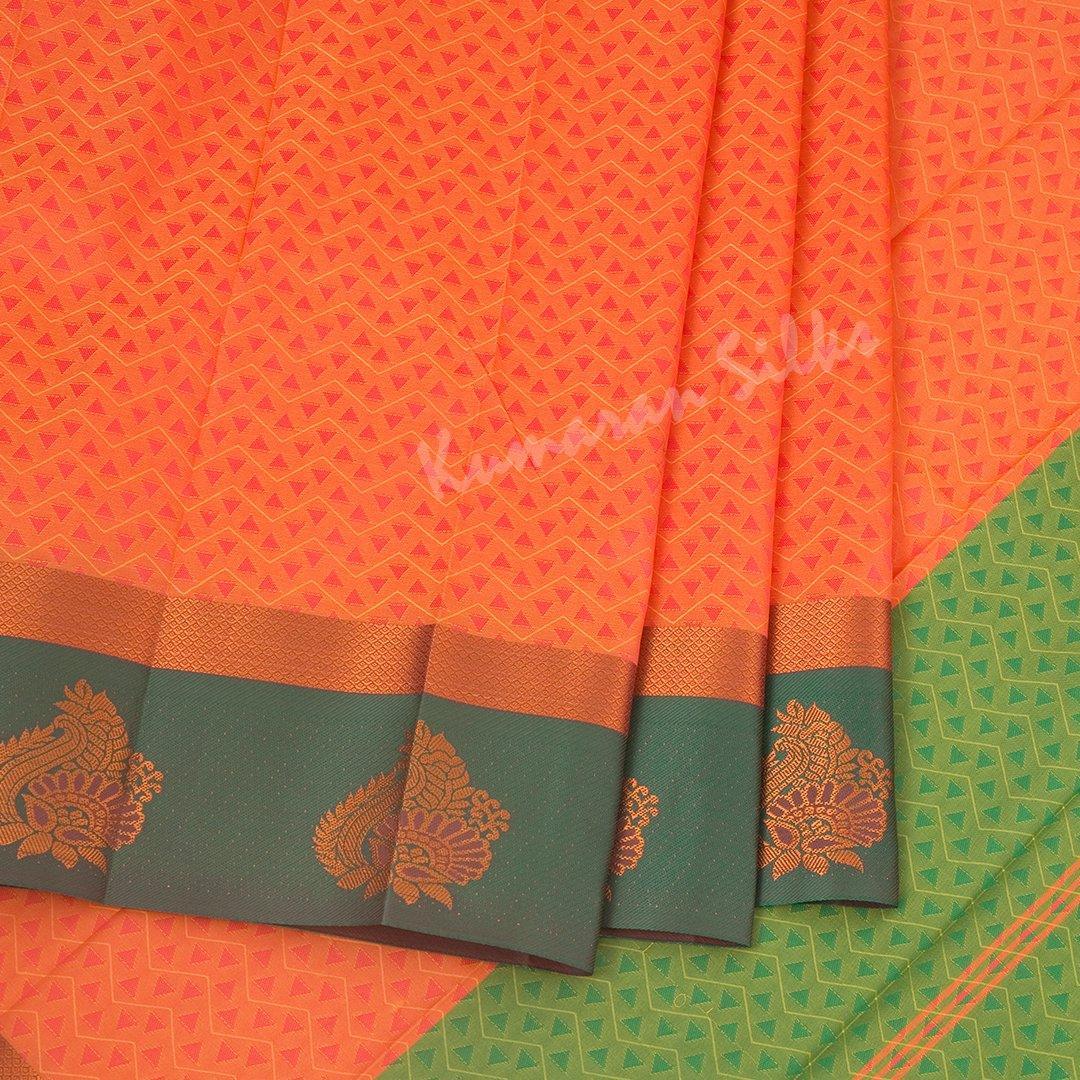 Art Silk Dark Orange Thread Embossed Saree 02 - Kumaran Silks