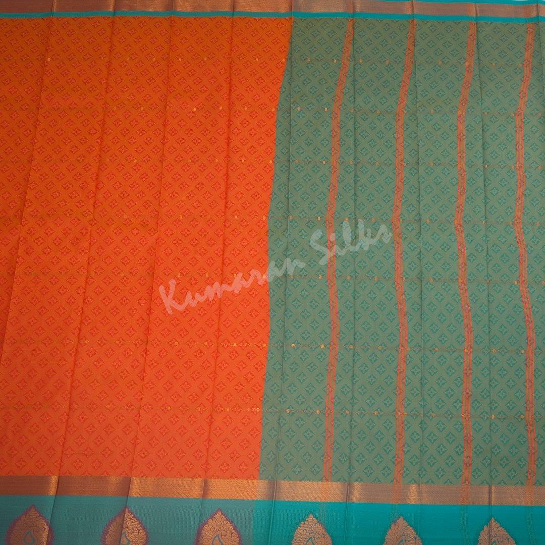 Art Silk Dark Orange Thread Embossed Saree 03 - Kumaran Silks