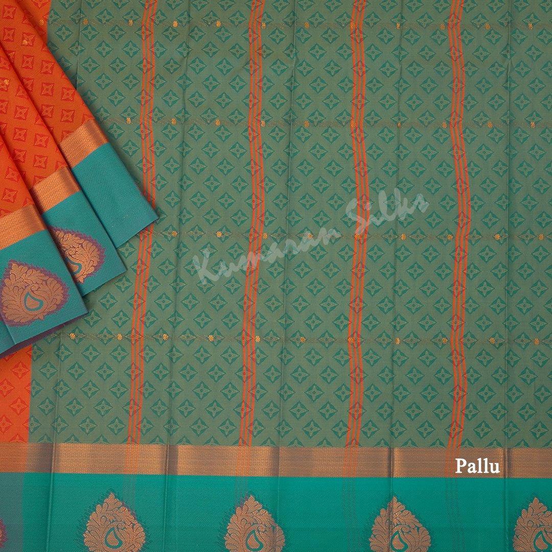 Art Silk Dark Orange Thread Embossed Saree 03 - Kumaran Silks