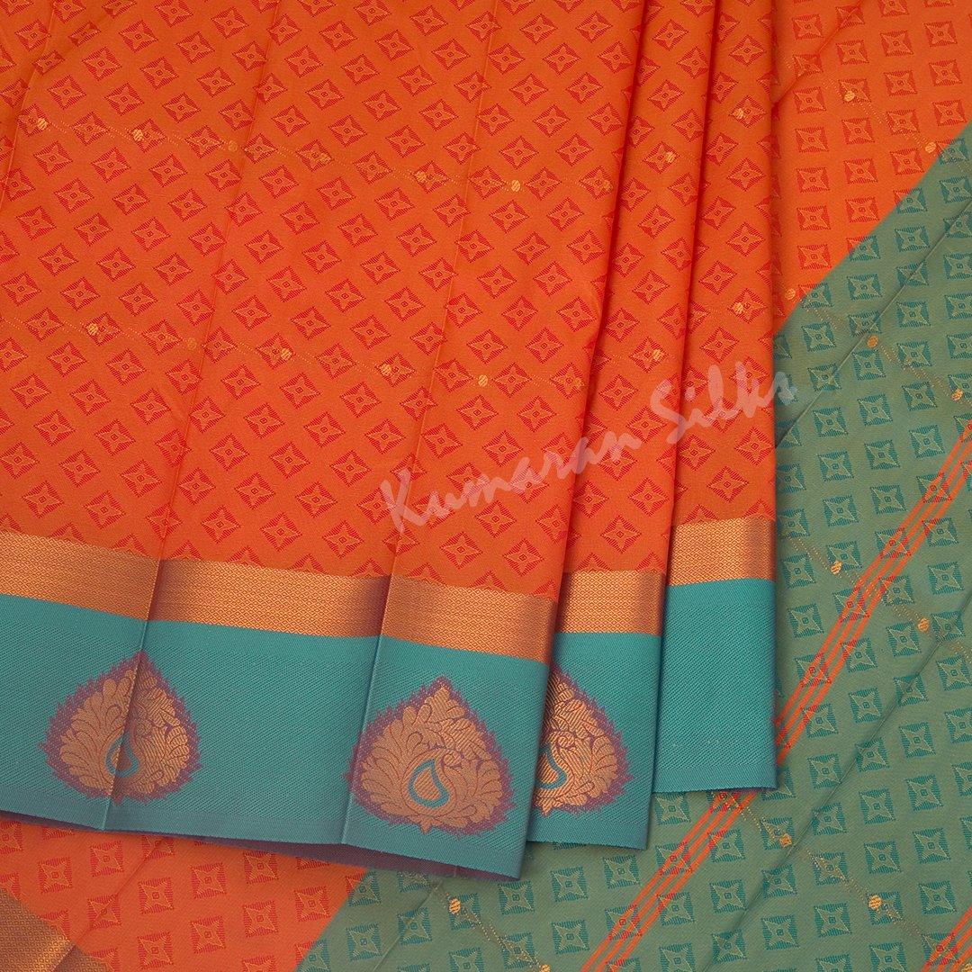 Art Silk Dark Orange Thread Embossed Saree 03 - Kumaran Silks