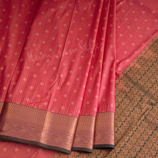 Semi Silk Rose Pink Zari Worked Saree 02