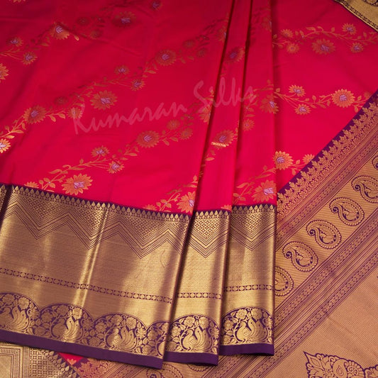 Semi Silk Dark Pink Zari Worked Saree