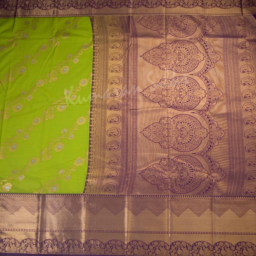 Semi Silk Parrot Green Zari Worked Saree