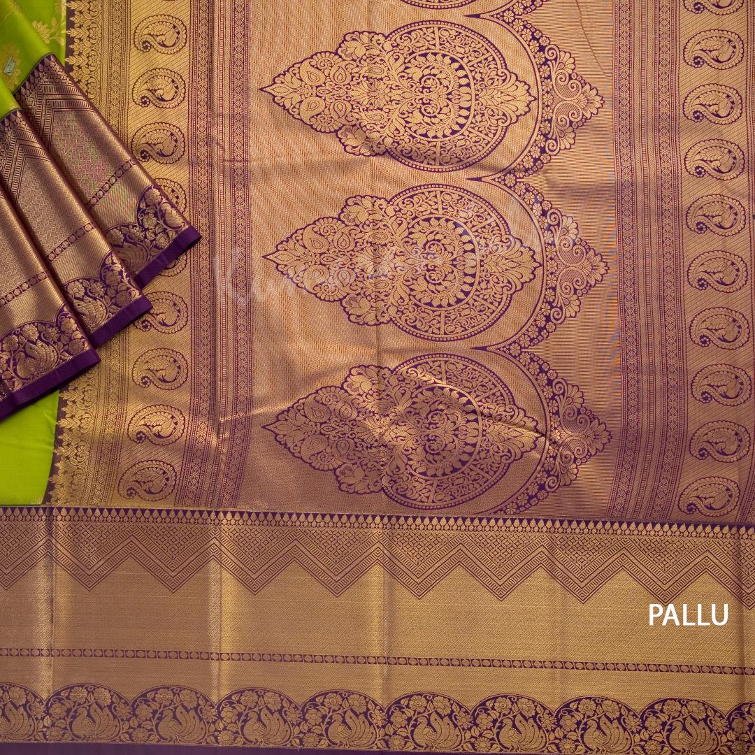 Semi Silk Parrot Green Zari Worked Saree