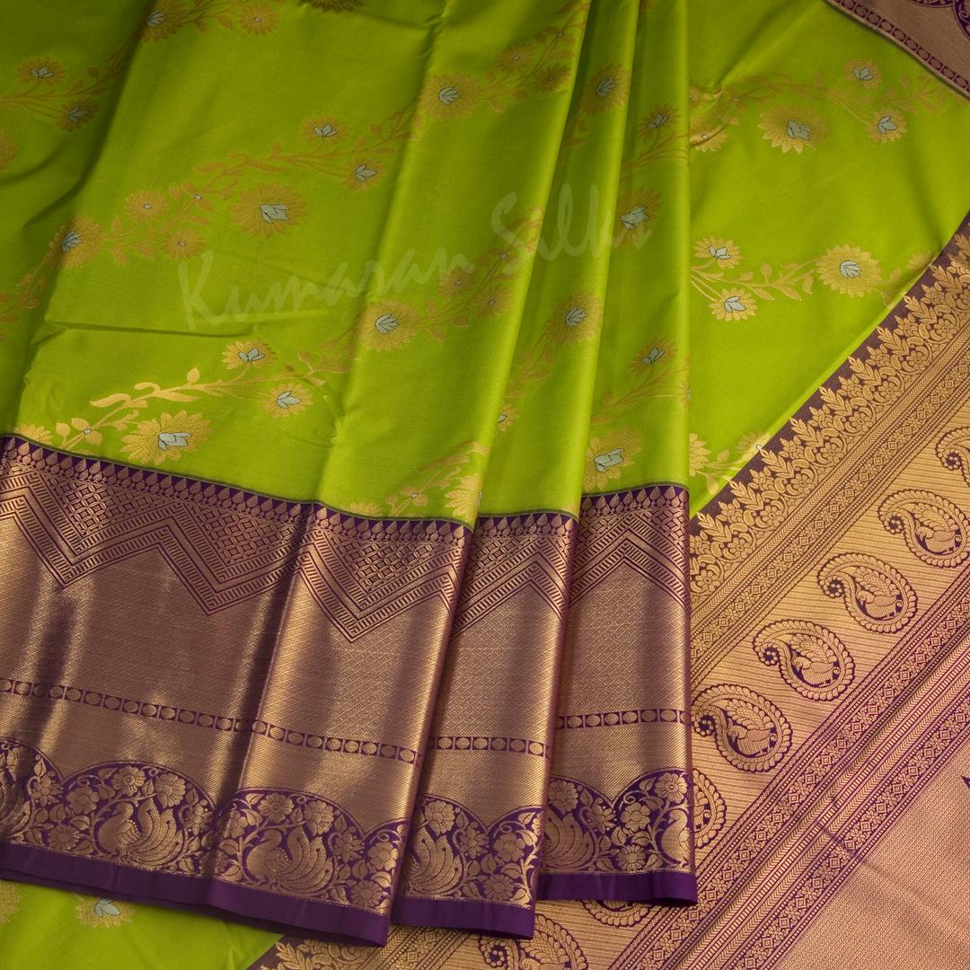 Semi Silk Parrot Green Zari Worked Saree