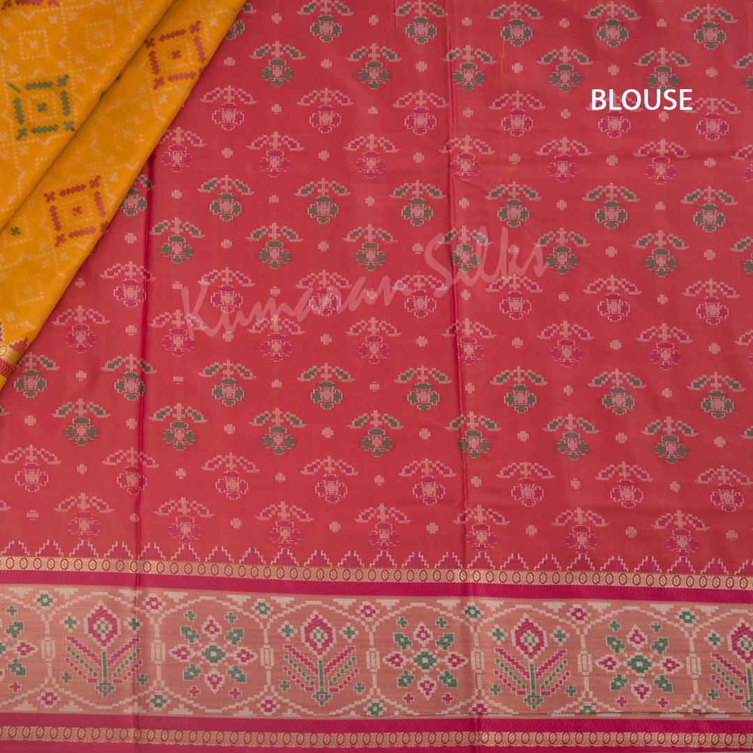 Semi Banaras Mango Yellow Ikkat Printed Saree