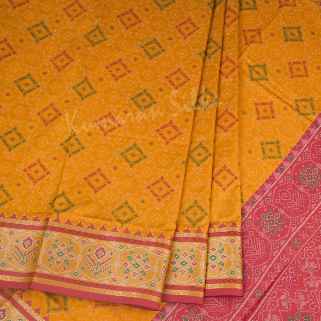 Semi Banaras Mango Yellow Ikkat Printed Saree