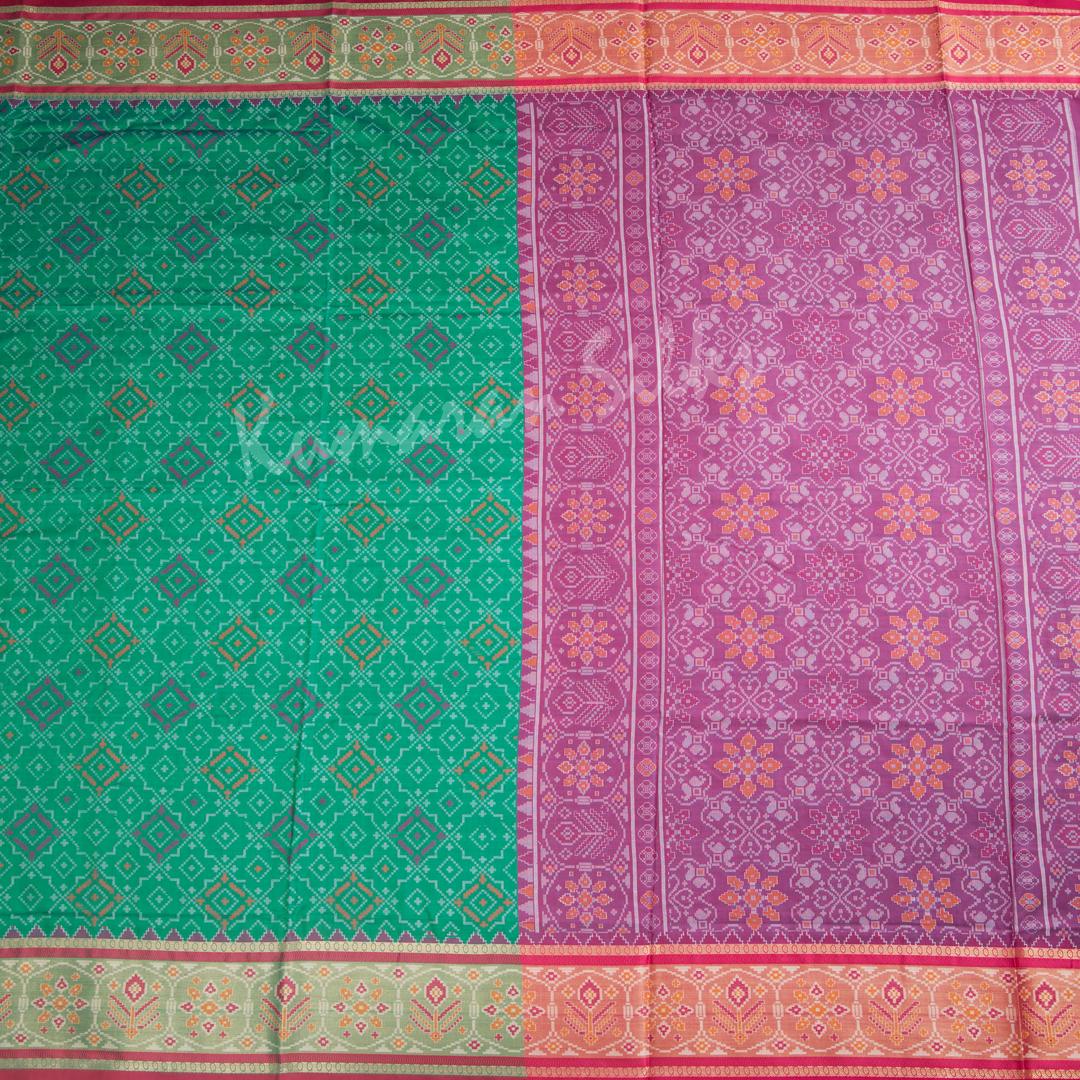 Semi Banaras Peacock Green Ikkat Printed Saree