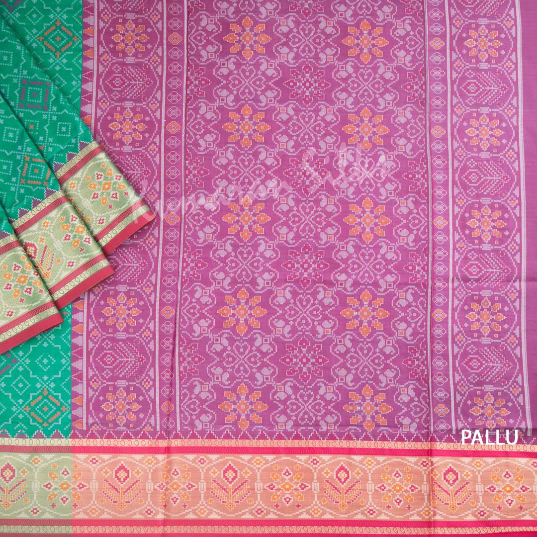 Semi Banaras Peacock Green Ikkat Printed Saree