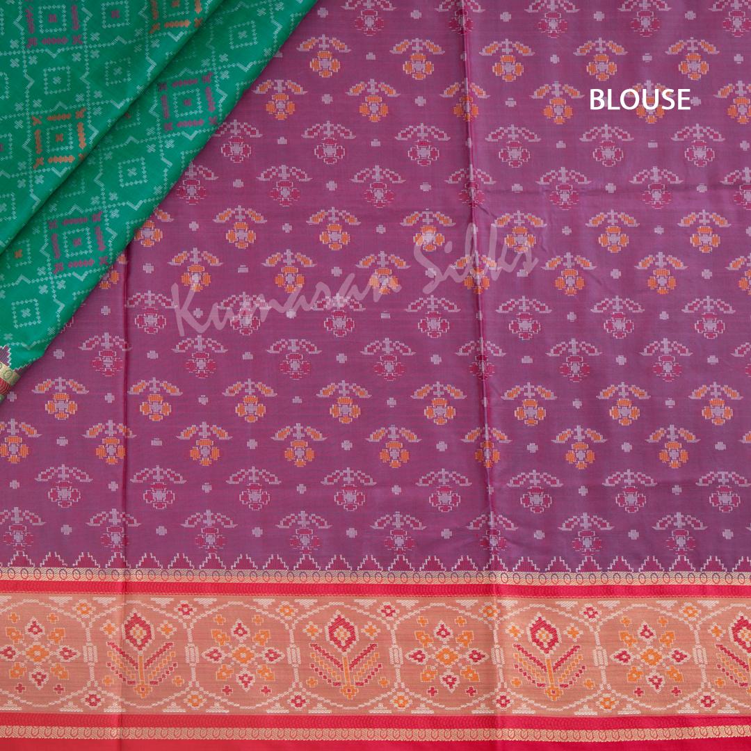 Semi Banaras Peacock Green Ikkat Printed Saree