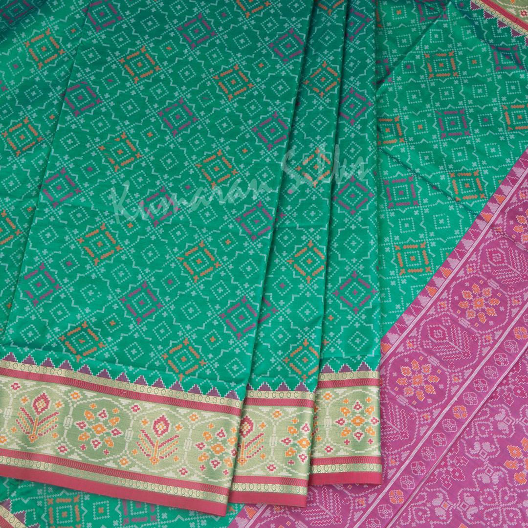 Semi Banaras Peacock Green Ikkat Printed Saree