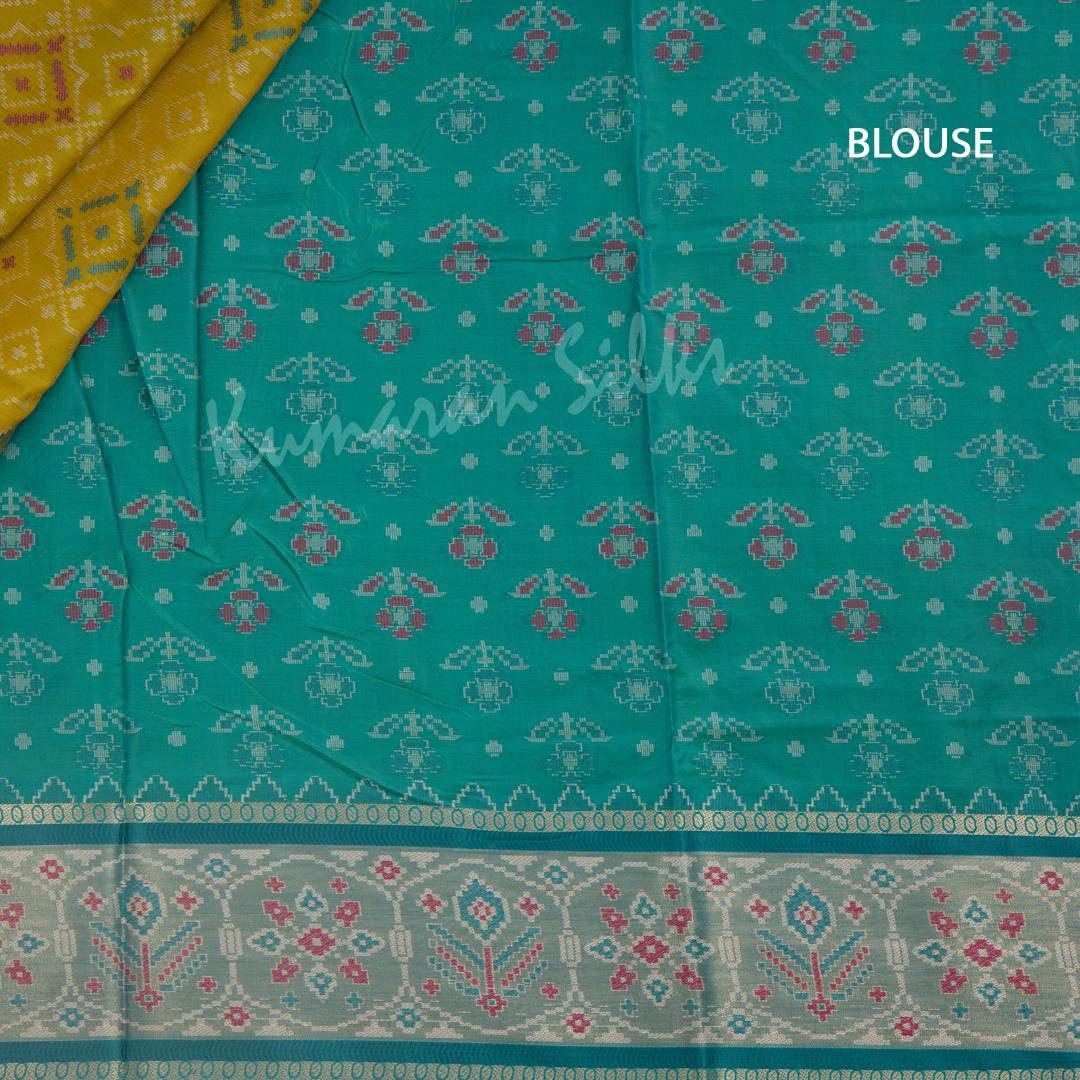 Semi Banaras Lime Green Ikkat Printed Saree