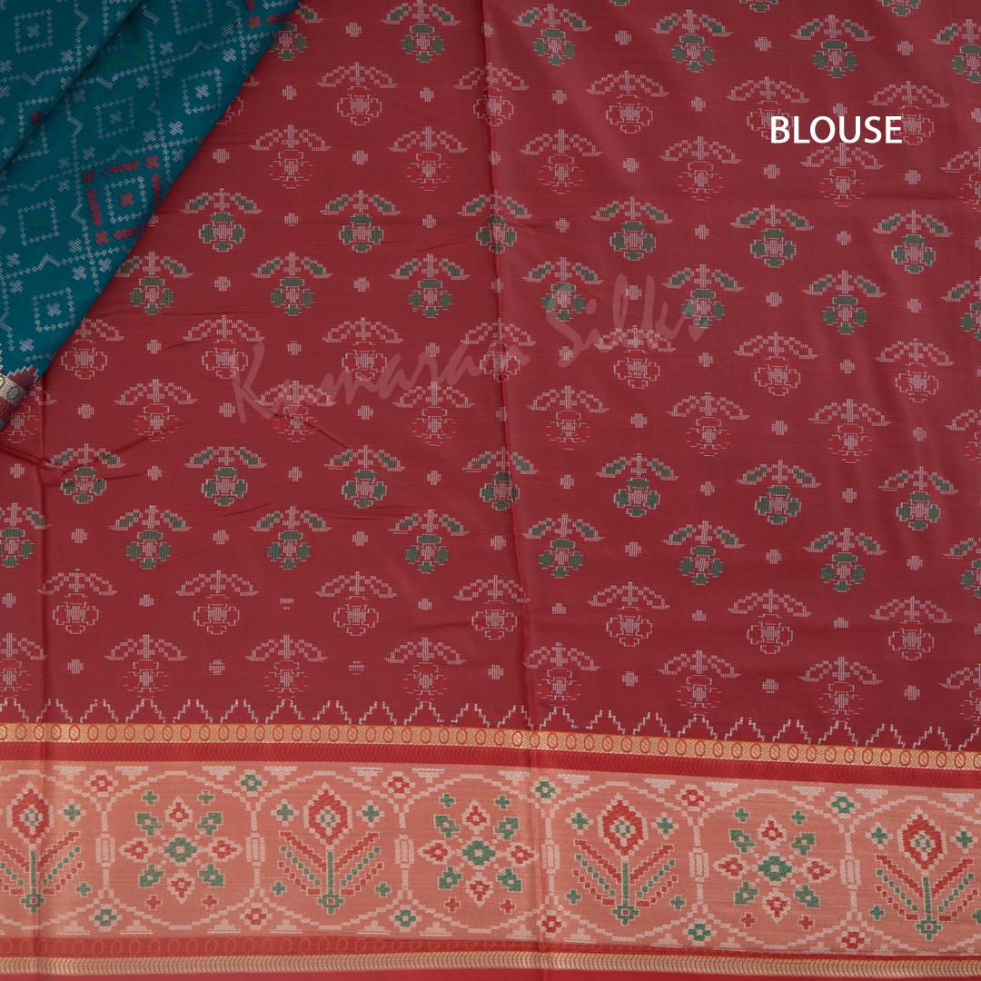 Semi Banaras Peacock Blue Ikkat Printed Saree