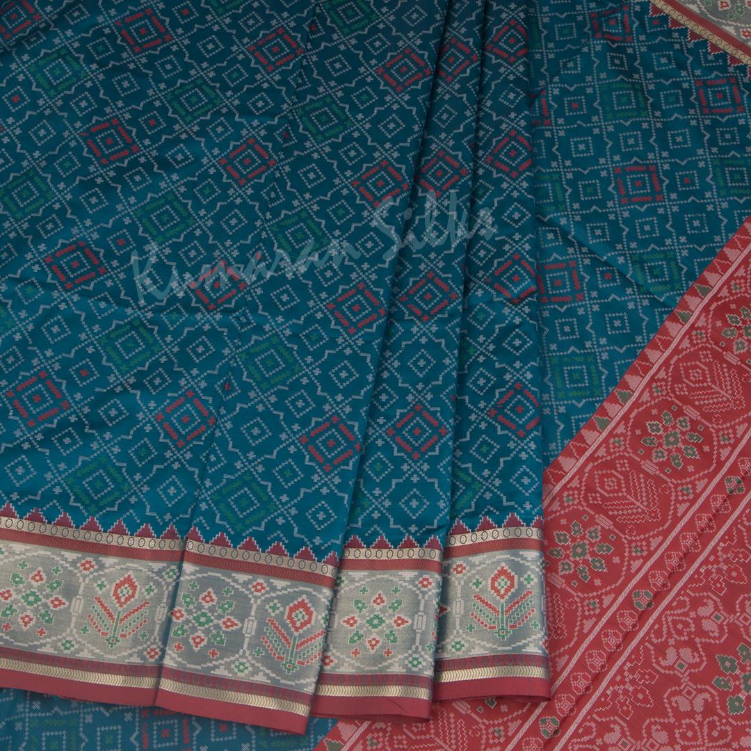 Semi Banaras Peacock Blue Ikkat Printed Saree