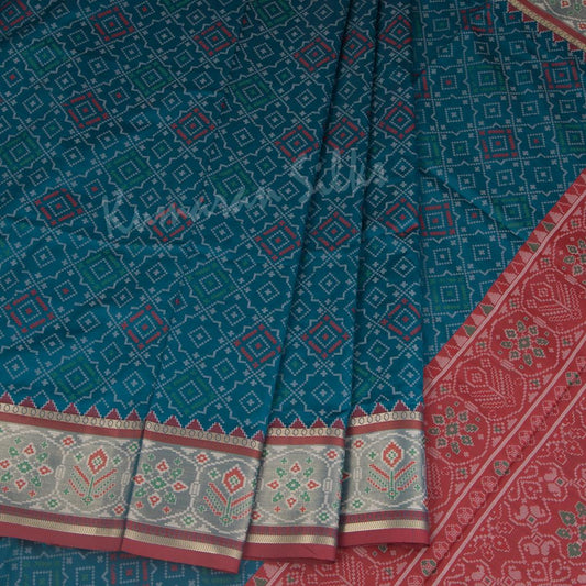 Semi Banaras Peacock Blue Ikkat Printed Saree