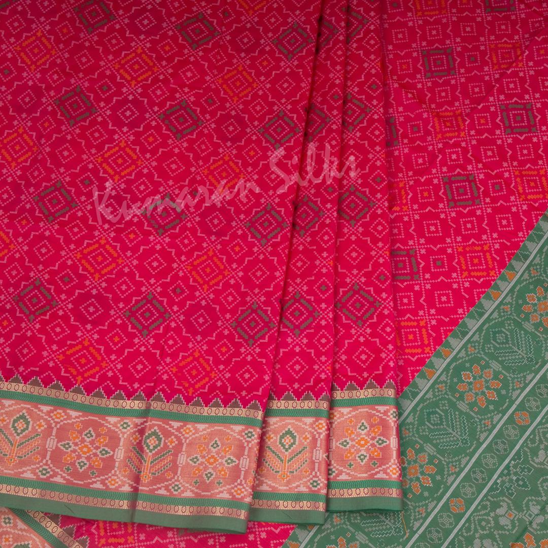 Semi Banaras Hot Pink Ikkat Printed Saree