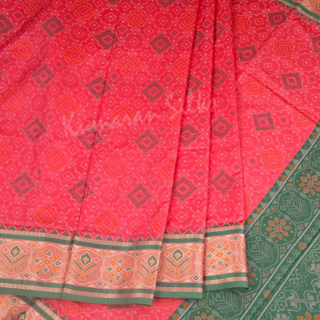 Semi Banaras Fiery Rose Pink Ikkat Printed Saree