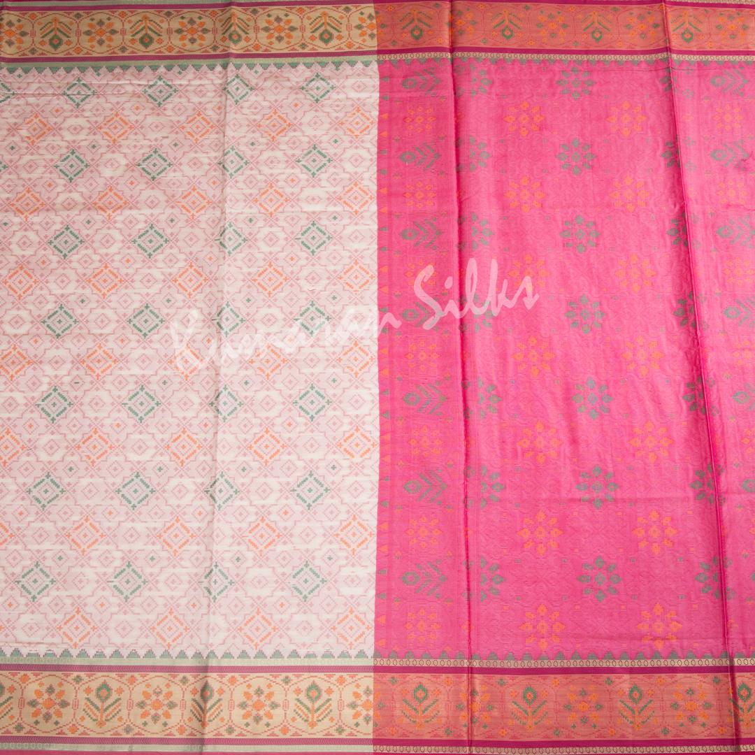 Semi Banaras Cream Ikkat Printed Saree