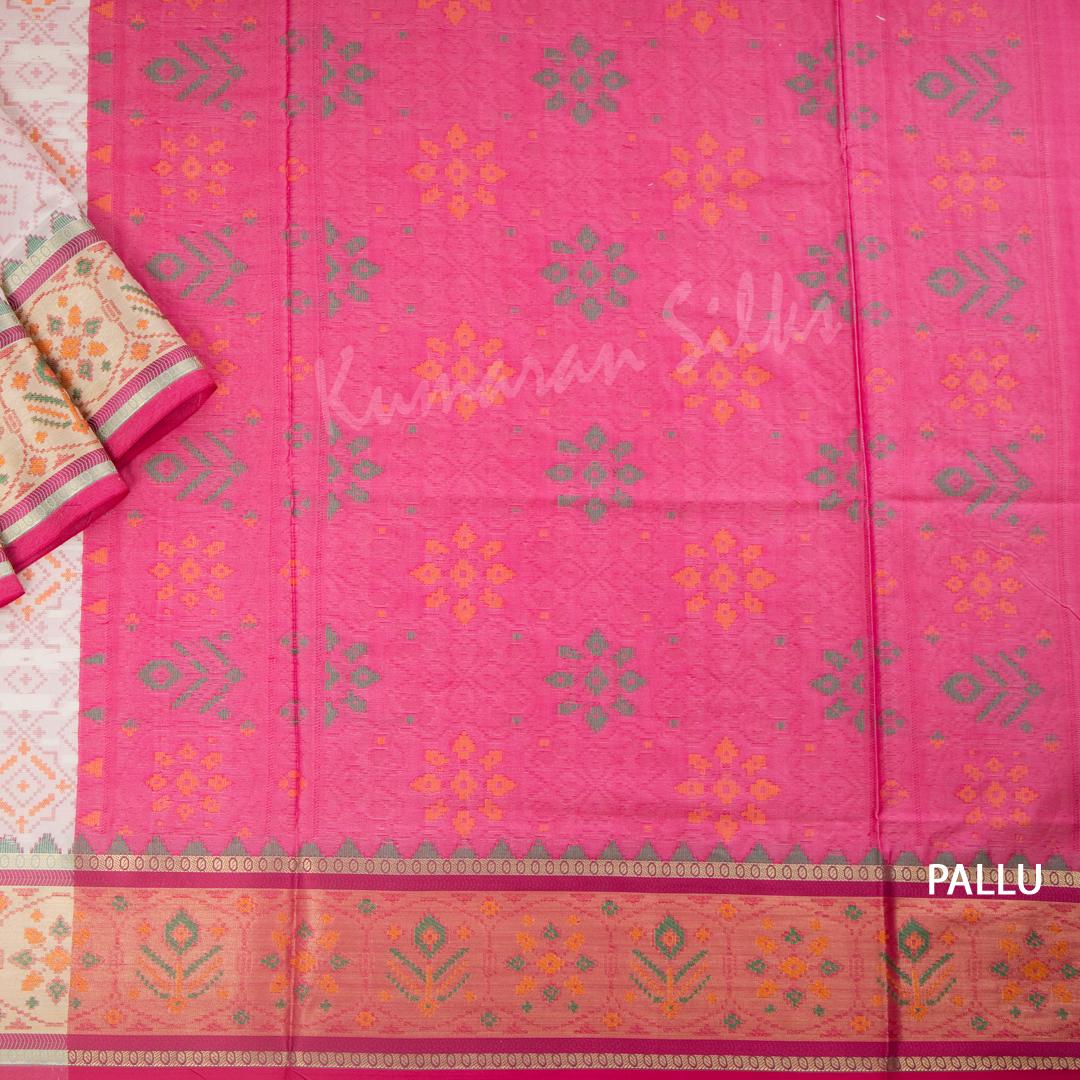 Semi Banaras Cream Ikkat Printed Saree