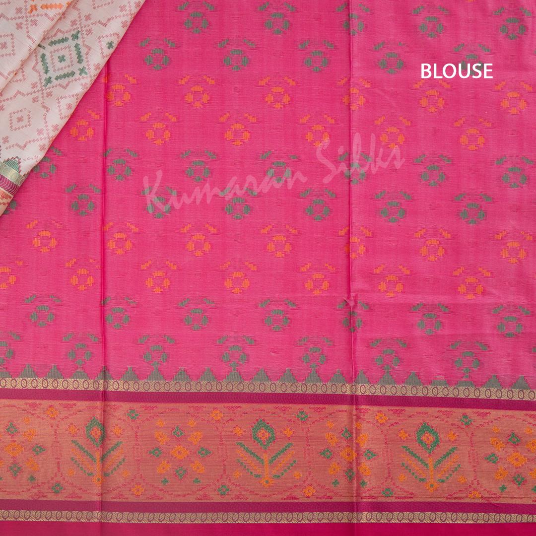 Semi Banaras Cream Ikkat Printed Saree