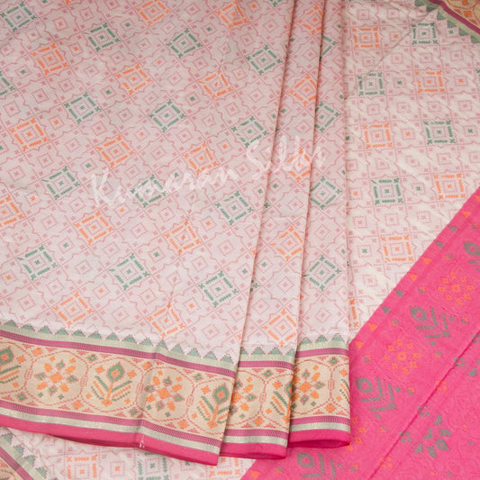 Semi Banaras Cream Ikkat Printed Saree