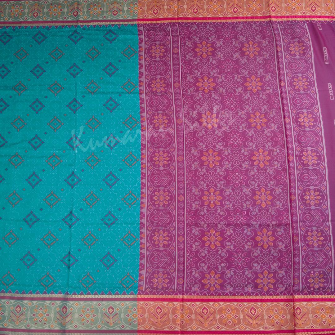 Semi Banaras Peacock Blue Ikkat Printed Saree 02