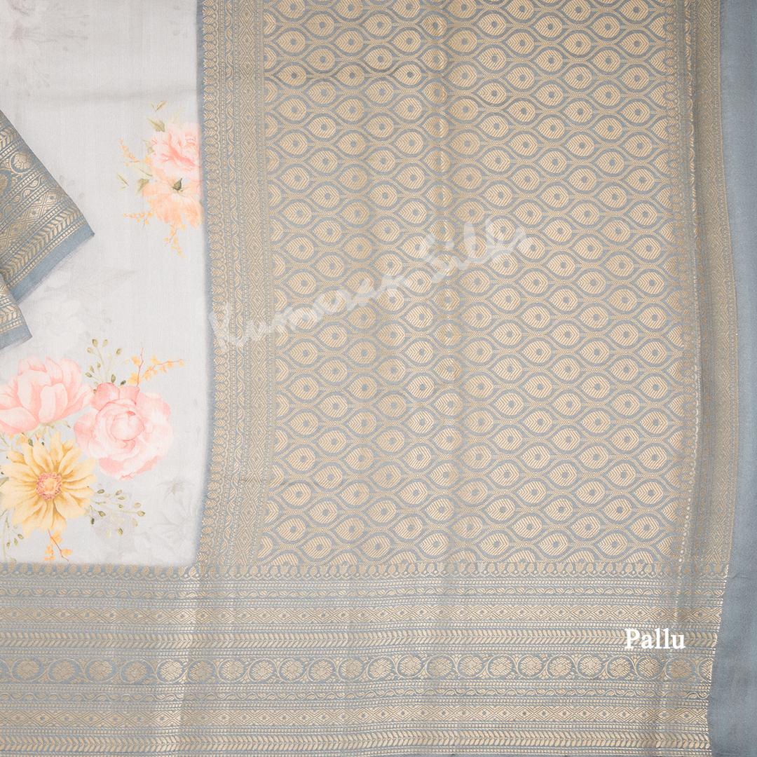 Soft Organza Grey Printed Saree