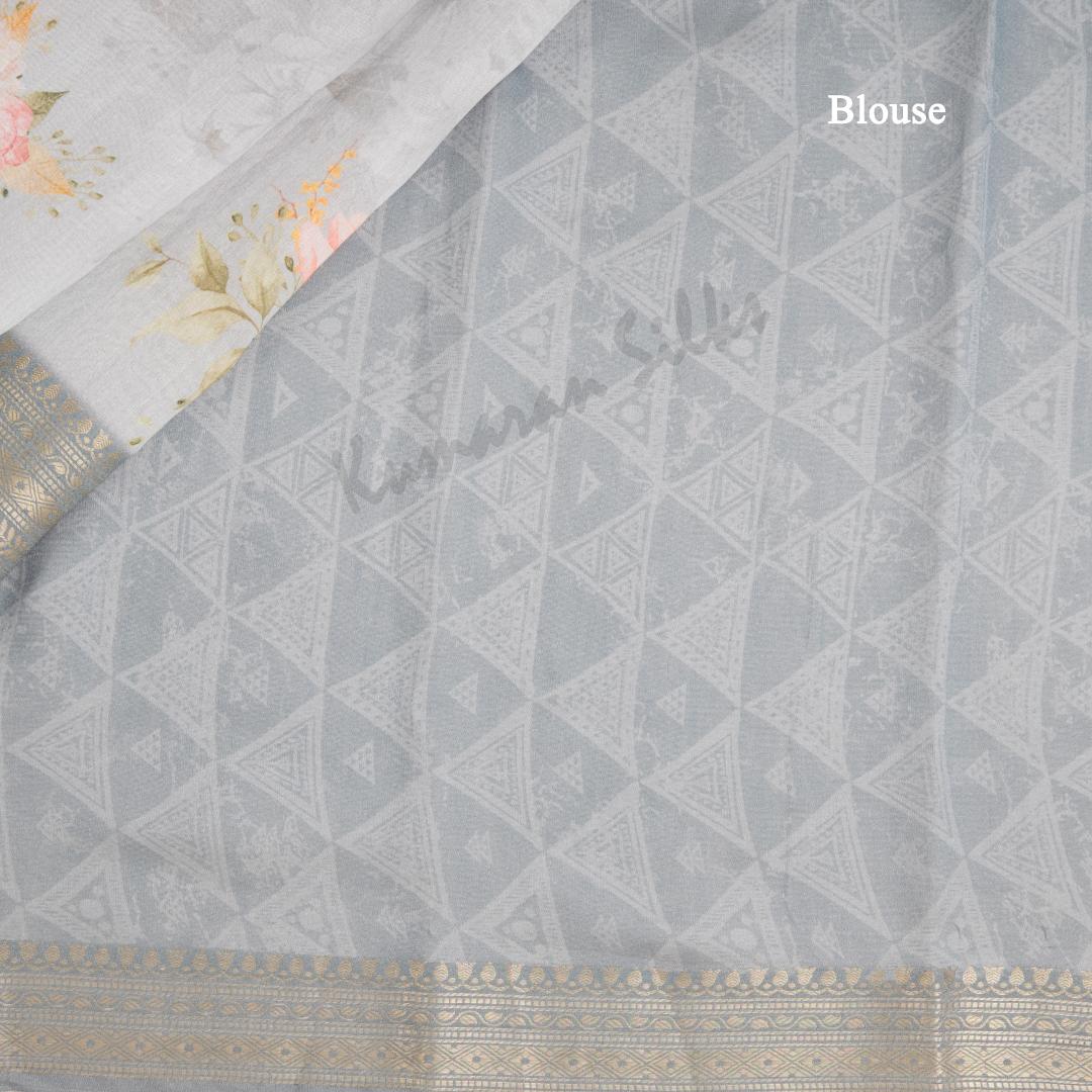 Soft Organza Grey Printed Saree