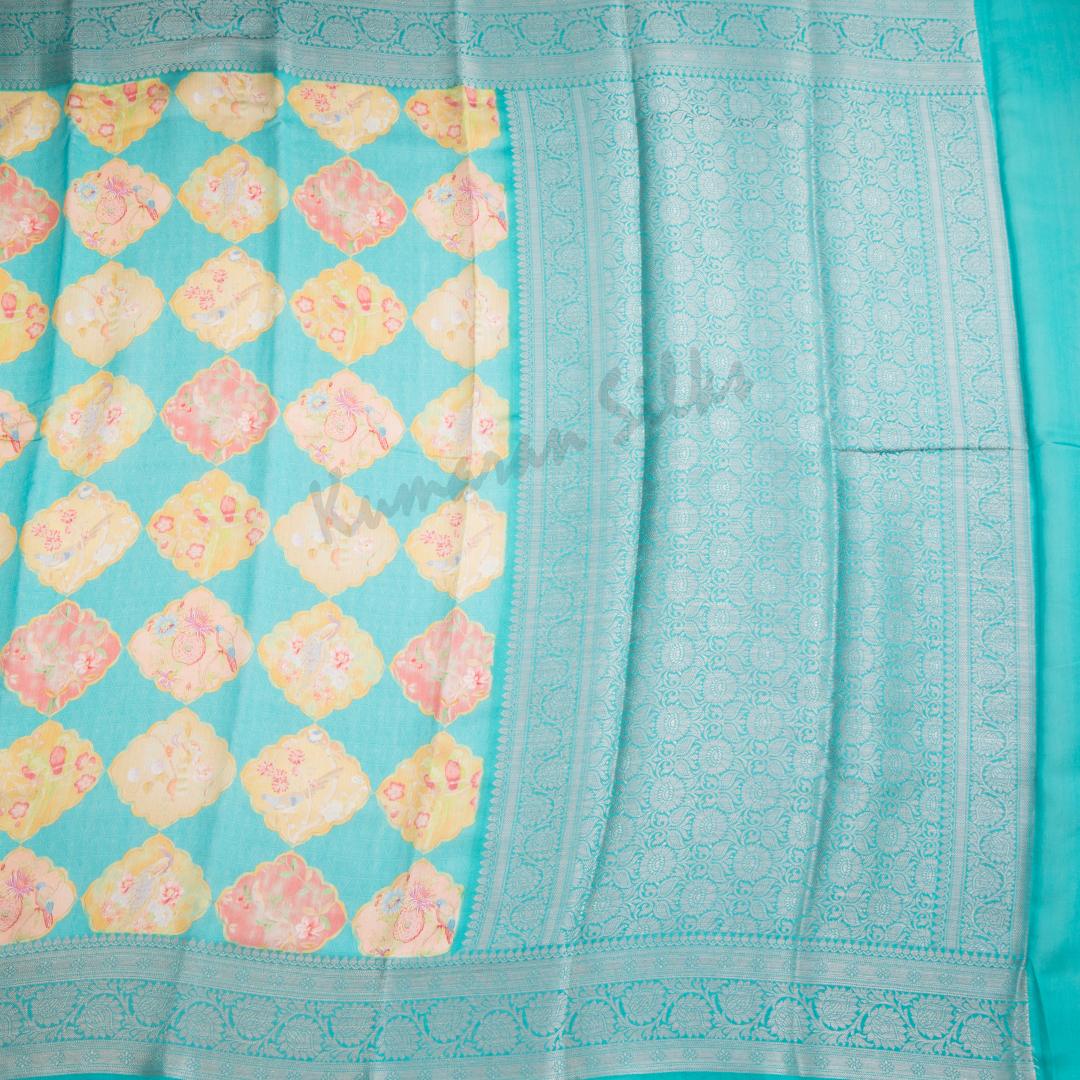 Soft Organza Turquoise Printed Saree - Kumaran Silks