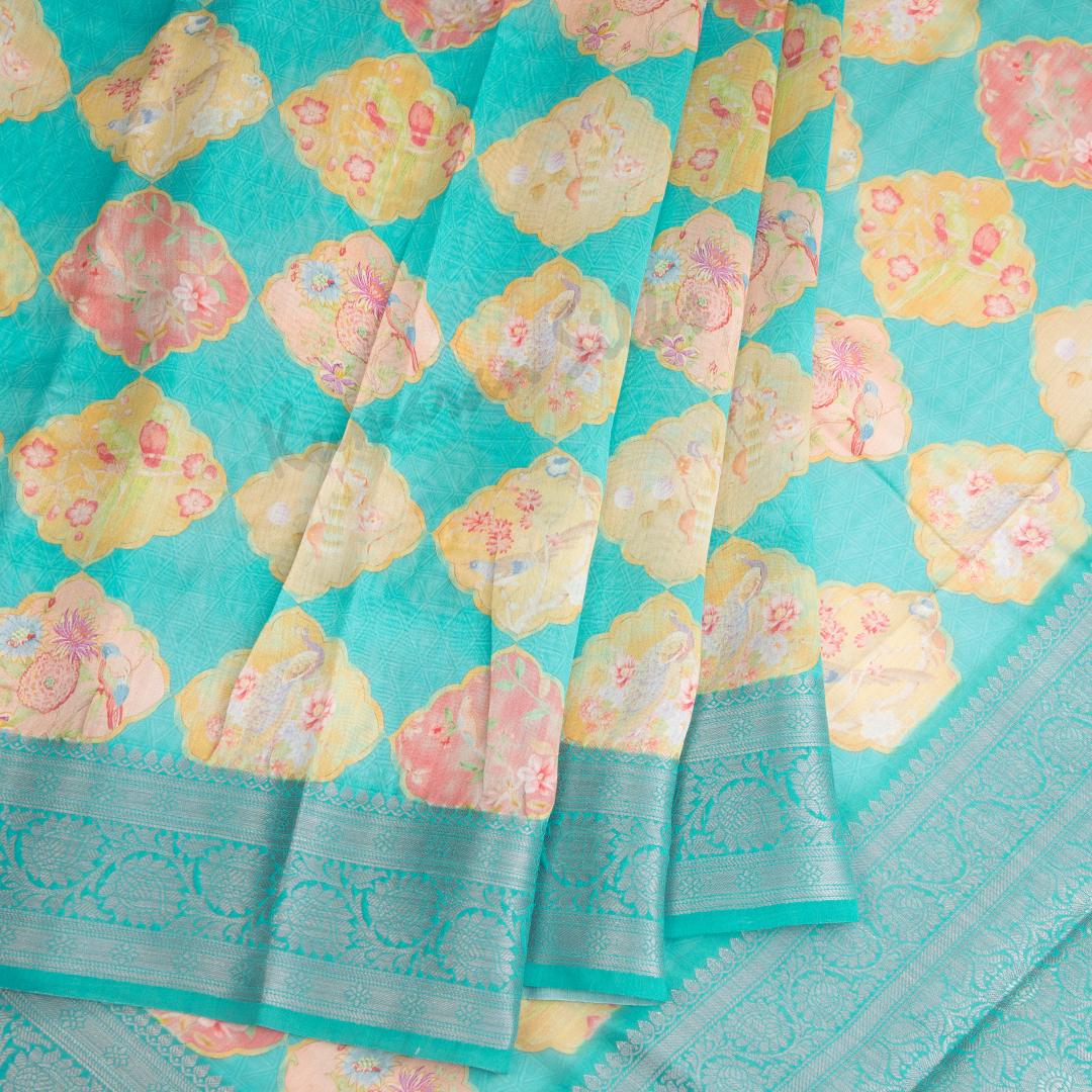 Soft Organza Turquoise Printed Saree - Kumaran Silks